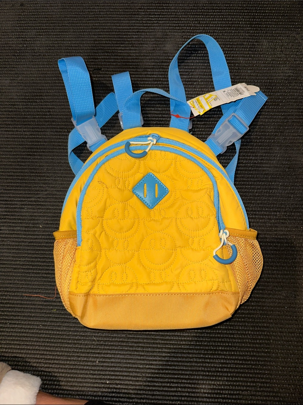 Cat & Jack Yellow and Blue Kids Mini Backpack with Smiley Quilting